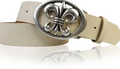 LILLE: Damen Ledergürtel 4 cm mit Lilien Gürtelschnalle, französische Lilie, Ledergürtel