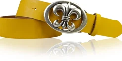 LILLE: Damen Ledergürtel 4 cm mit Lilien Gürtelschnalle, französische Lilie, Ledergürtel