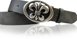 LILLE: Damen Ledergürtel 4 cm mit Lilien Gürtelschnalle, französische Lilie, Ledergürtel