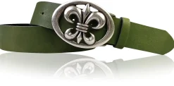 LILLE: Damen Ledergürtel 4 cm mit Lilien Gürtelschnalle, französische Lilie, Ledergürtel