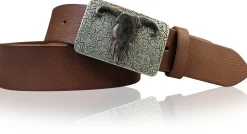 LONGHORN: Western Gürtel mit Büffel Gürtelschnalle, Vollleder