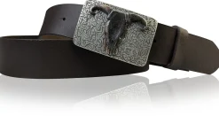 LONGHORN: Western Gürtel mit Büffel Gürtelschnalle, Vollleder
