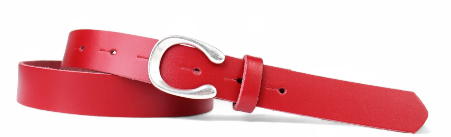 MADRID modischer Damen Ledergürtel, 2,2 cm, Hufeisen Form, echt versilbert