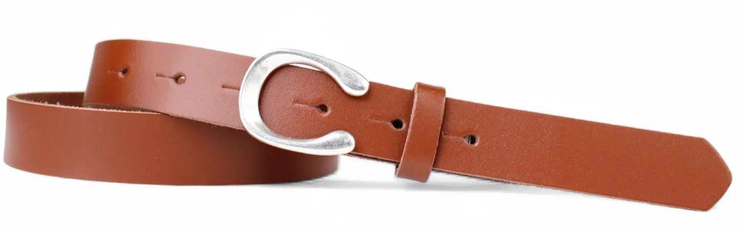 MADRID modischer Damen Ledergürtel, 2,2 cm, Hufeisen Form, echt versilbert