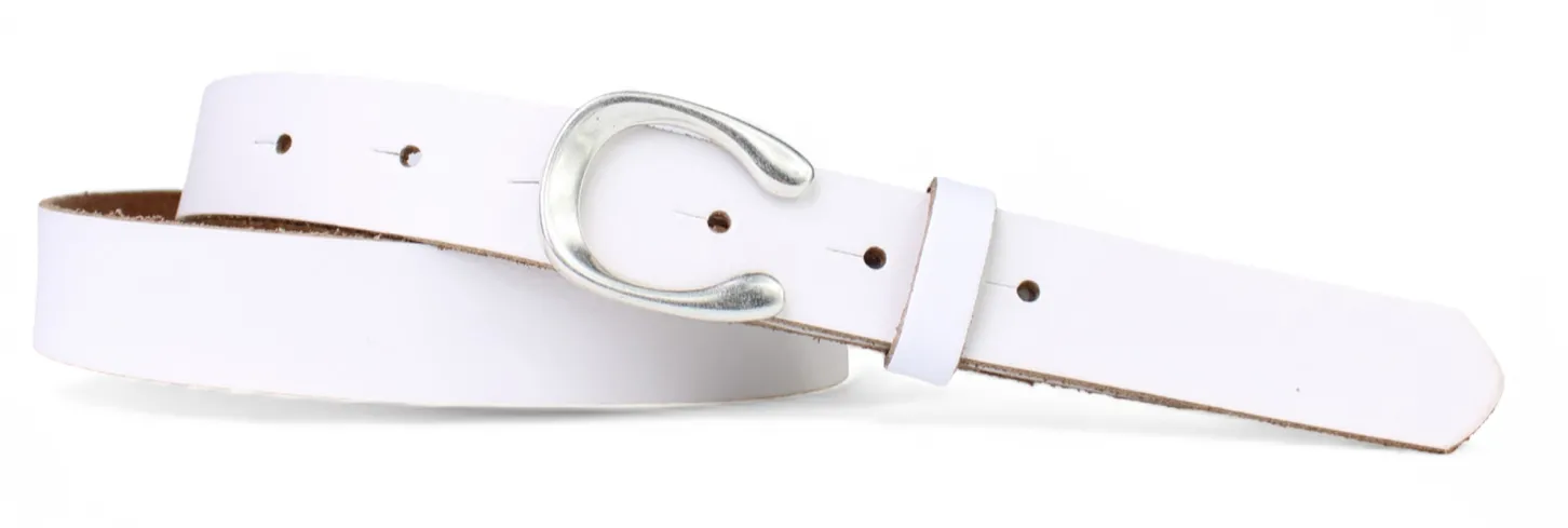 MADRID modischer Damen Ledergürtel, 2,2 cm, Hufeisen Form, echt versilbert