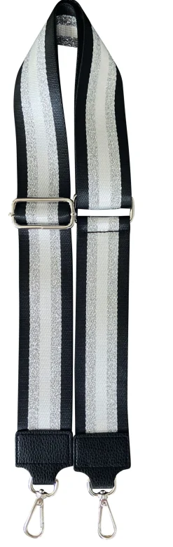 MANAUS breiter Taschenriemen aus Stoff mit Streifen in silber und schwarz