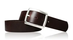 MARK: robuster Ledergürtel 4,5 cm mit mattsilberner, rechteckiger Gürtelschnalle, Militärleder