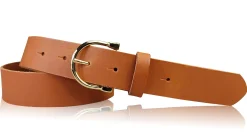 MELANIE 3: Damen Ledergürtel 3,5 cm vergoldete Hufeisen Gürtelschnalle, echt Leder