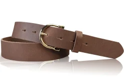 MELANIE 3: Damen Ledergürtel 3,5 cm vergoldete Hufeisen Gürtelschnalle, echt Leder