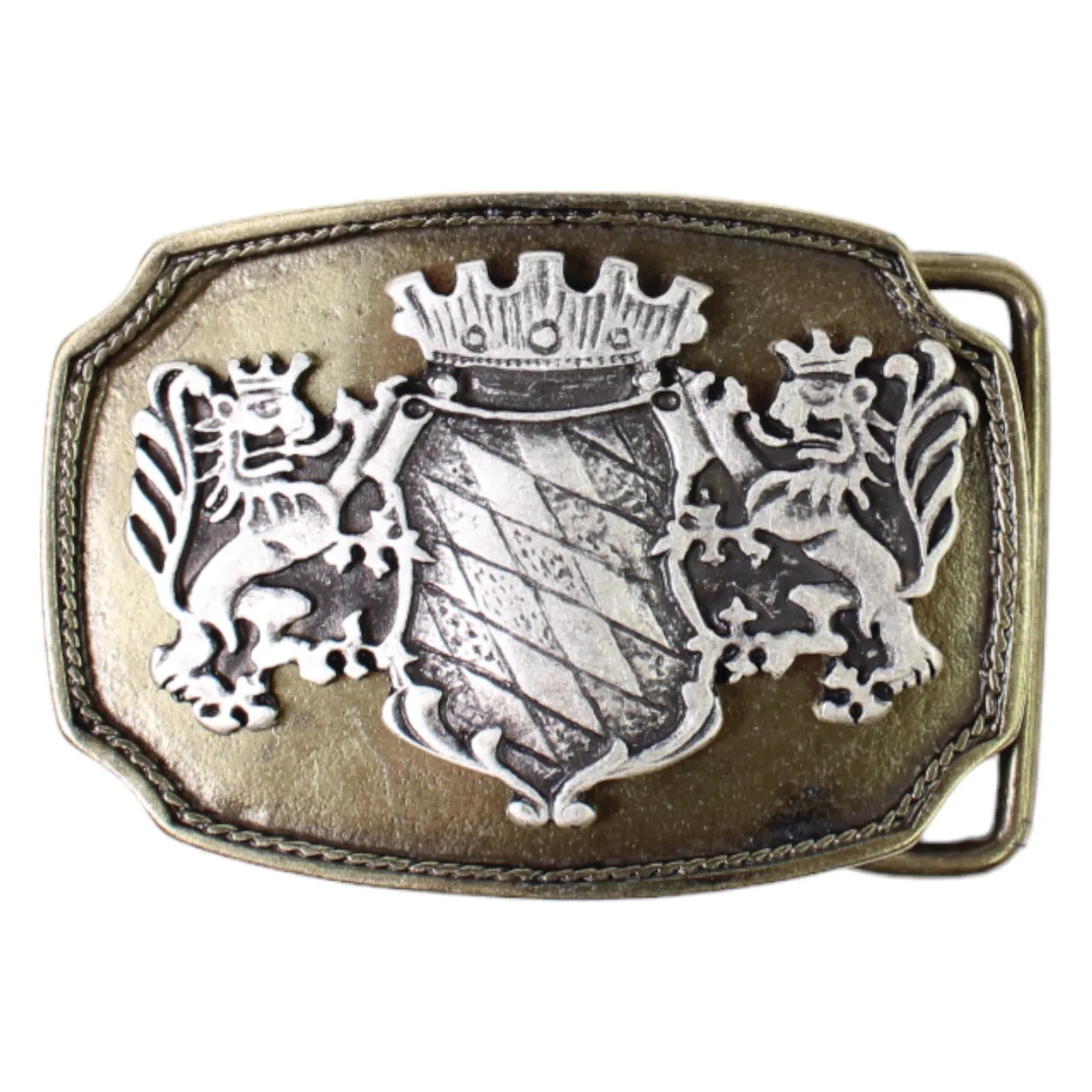 Messing Gürtelschnalle, Bayerisches Wappen Trachten Buckle für 4 cm Gürtel
