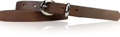MIA: schmaler Damen Ledergürtel 2 cm, silbern glänzende Gürtelschnalle und Schlaufe, echt Leder