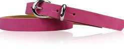 MIA: schmaler Damen Ledergürtel 2 cm, silbern glänzende Gürtelschnalle und Schlaufe, echt Leder