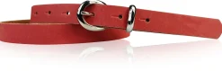 MIA: schmaler Damen Ledergürtel 2 cm, silbern glänzende Gürtelschnalle und Schlaufe, echt Leder