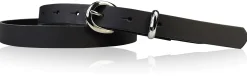 MIA: schmaler Damen Ledergürtel 2 cm, silbern glänzende Gürtelschnalle und Schlaufe, echt Leder