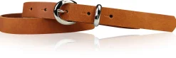 MIA: schmaler Damen Ledergürtel 2 cm, silbern glänzende Gürtelschnalle und Schlaufe, echt Leder