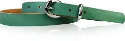 MIA: schmaler Damen Ledergürtel 2 cm, silbern glänzende Gürtelschnalle und Schlaufe, echt Leder