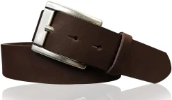 MILANO: Basic Gürtel 4 cm aus echtem Leder mit schöner altsilbernen Gürtelschnalle