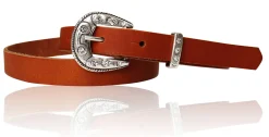 MISSY Kindergürtel mit Straßschnalle und Schlaufe, echtes Leder, 2 cm breit