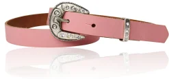 MISSY Kindergürtel mit Straßschnalle und Schlaufe, echtes Leder, 2 cm breit