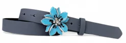 O`AHU sommerlicher Gürtel mit Koppelschnalle Blume türkis, emailliert, 3 cm