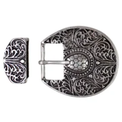 Ovale Gürtelschnalle, florale Ornamente, silber, Damen, 2,5 cm