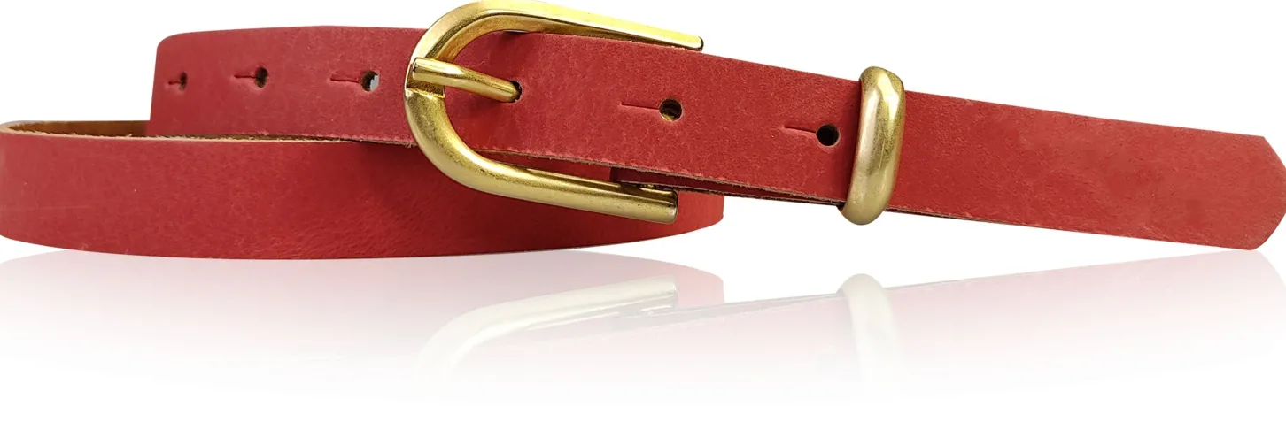 PALERMO schmaler 2 cm Damen Ledergürtel mit goldener Gürtelschnalle & Schlaufe