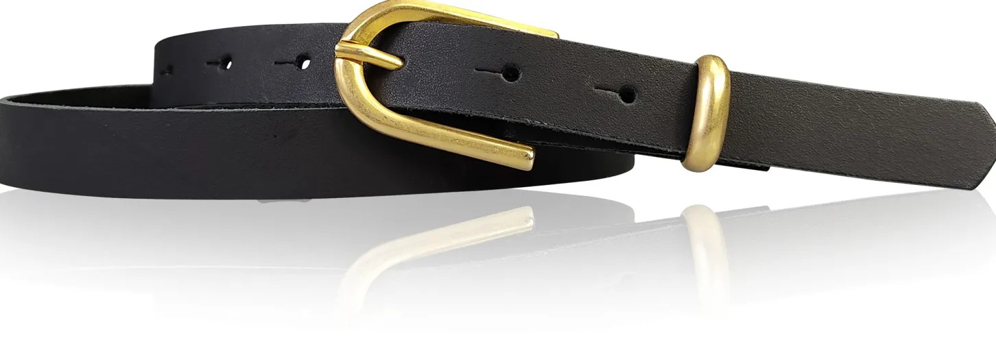 PALERMO schmaler 2 cm Damen Ledergürtel mit goldener Gürtelschnalle & Schlaufe