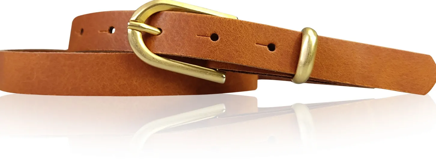 PALERMO schmaler 2 cm Damen Ledergürtel mit goldener Gürtelschnalle & Schlaufe