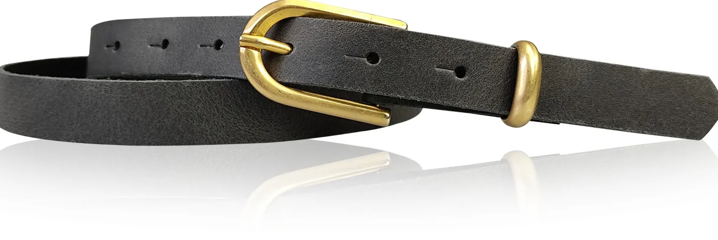 PALERMO schmaler 2 cm Damen Ledergürtel mit goldener Gürtelschnalle & Schlaufe