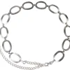 PALERMO silberner Kettengürtel mit großen ovalen Ringen, 110 cm
