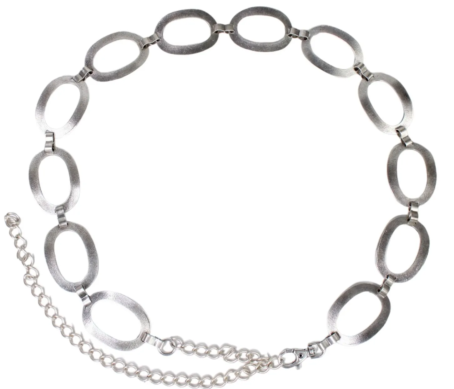 PALERMO silberner Kettengürtel mit großen ovalen Ringen, 110 cm