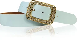 PALMA: Damen Ledergürtel 4 cm mit goldener Strass Gürtelschnalle