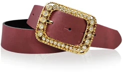 PALMA: Damen Ledergürtel 4 cm mit goldener Strass Gürtelschnalle