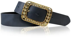 PALMA: Damen Ledergürtel 4 cm mit goldener Strass Gürtelschnalle