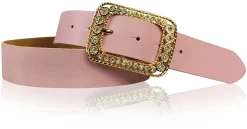 PALMA: Damen Ledergürtel 4 cm mit goldener Strass Gürtelschnalle