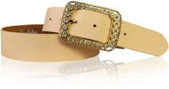 PALMA: Damen Ledergürtel 4 cm mit goldener Strass Gürtelschnalle