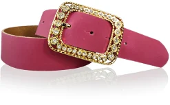 PALMA: Damen Ledergürtel 4 cm mit goldener Strass Gürtelschnalle