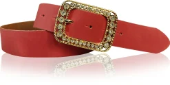 PALMA: Damen Ledergürtel 4 cm mit goldener Strass Gürtelschnalle