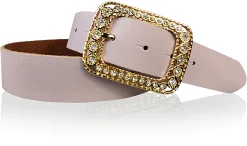 PALMA: Damen Ledergürtel 4 cm mit goldener Strass Gürtelschnalle