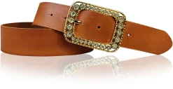 PALMA: Damen Ledergürtel 4 cm mit goldener Strass Gürtelschnalle