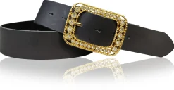 PALMA: Damen Ledergürtel 4 cm mit goldener Strass Gürtelschnalle
