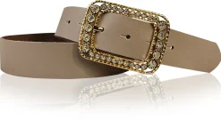 PALMA: Damen Ledergürtel 4 cm mit goldener Strass Gürtelschnalle