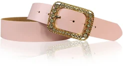PALMA: Damen Ledergürtel 4 cm mit goldener Strass Gürtelschnalle