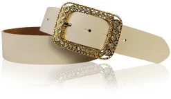 PALMA: Damen Ledergürtel 4 cm mit goldener Strass Gürtelschnalle