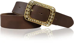 PALMA: Damen Ledergürtel 4 cm mit goldener Strass Gürtelschnalle