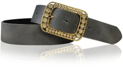 PALMA: Damen Ledergürtel 4 cm mit goldener Strass Gürtelschnalle