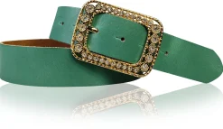 PALMA: Damen Ledergürtel 4 cm mit goldener Strass Gürtelschnalle