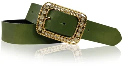 PALMA: Damen Ledergürtel 4 cm mit goldener Strass Gürtelschnalle