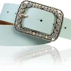 PALMA II: Damen Ledergürtel 4 cm mit silberner Strass Gürtelschnalle