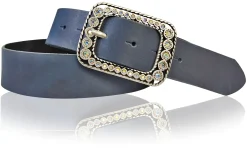 PALMA II: Damen Ledergürtel 4 cm mit silberner Strass Gürtelschnalle